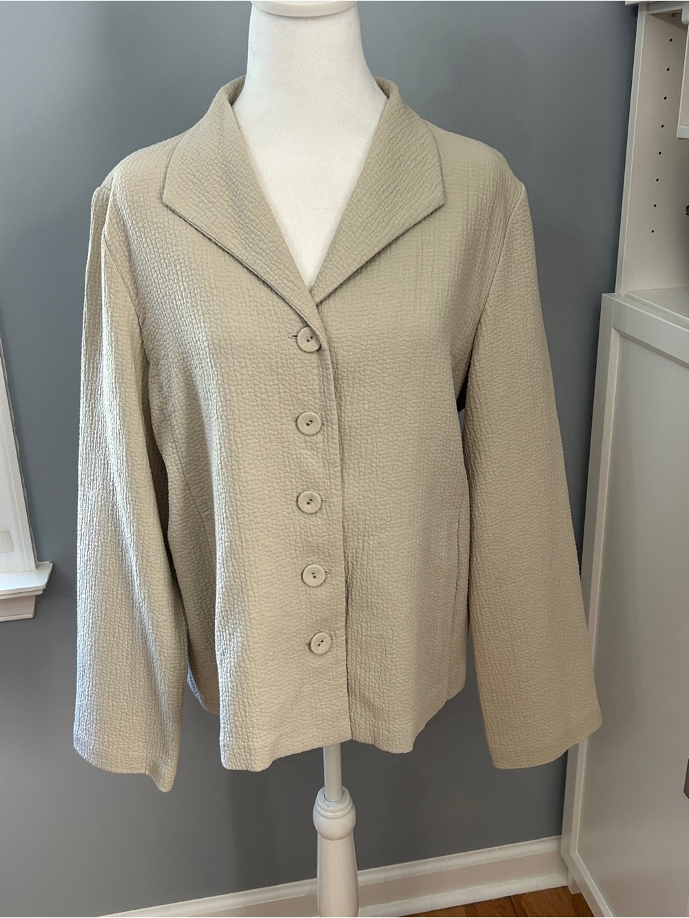 Eileen Fisher Large Beige Organic Cotton Ripple Blazer Italian Fabric Neutral